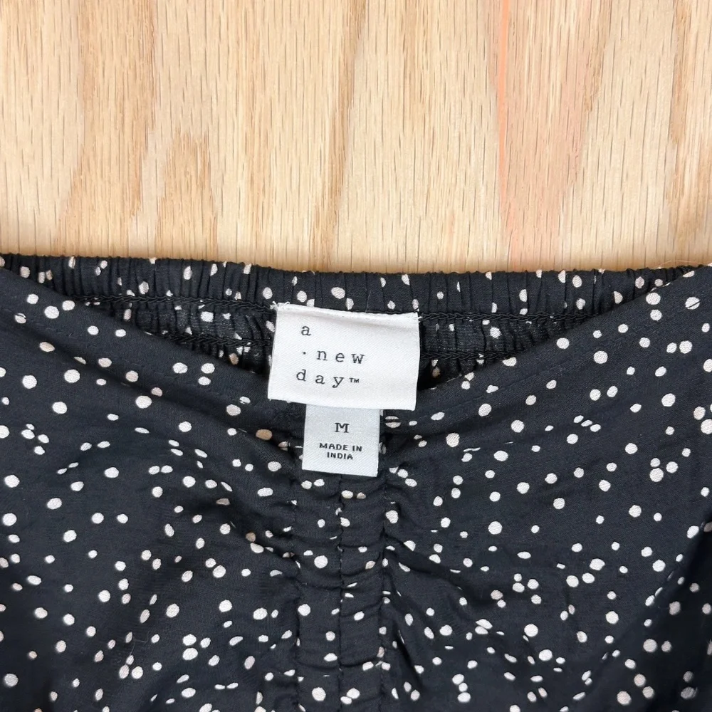 A New Day Black Polka Dot Ruched Long Sleeve Crop Top Medium - Picture 5 of 8